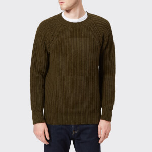 Officine Générale Men's Crew Neck Scottish Wool Knitted Jumper - Olive