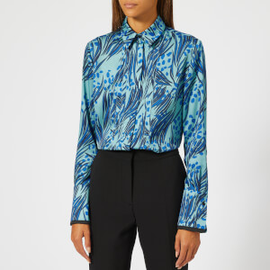 Victoria, Victoria Beckham Women's Printed Poly Twill Front Triple Seam Shirt - Midnight/Lapis