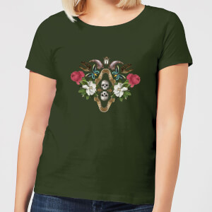 Natural History Museum Skulls And Flowers Women's T-Shirt - Forest Green