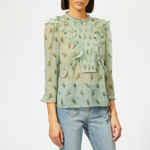 Coach 1941 Women's Scribble Floral Print Ruffle Top - Seafoam