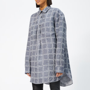 JW Anderson Women's Logo Grid Tunic Linen Shirt - Navy