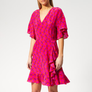 KENZO Women's Mini Fit & Flare Dress V Neck - Deep Pink