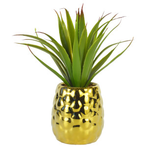 Pineapple Pot with Artificial Aloe Vera – Gold