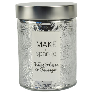 Glass Wax Filled Pot with Silver Lid - White Flower and Tarragon