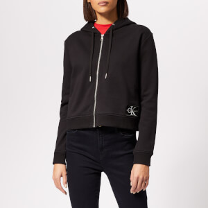 Calvin Klein Jeans Women's Boxy Zip Up Monogram Badge Hoody - Black