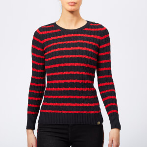 Superdry Women's Croyde Bay Cable Knit Jumper - Navy/Red Stripe