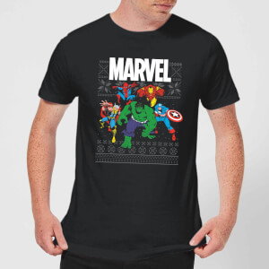 Marvel Avengers Group Men's Christmas T-Shirt - Black
