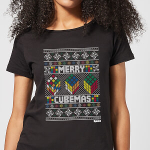 Rubiks Merry Cubemas Women's Christmas T-Shirt - Black
