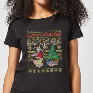 Cow and Chicken Cow And Chicken Kerstmis Dames T-Shirt - Zwart