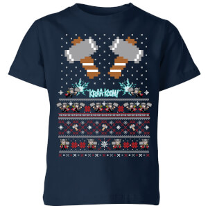 Marvel Avengers Thor Pixel Art Kinder T-Shirt - Navy
