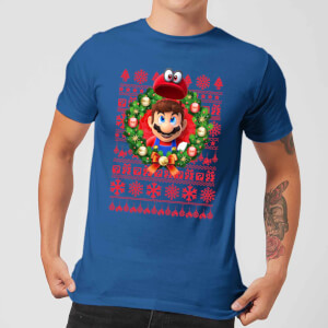 Nintendo Super Mario Mario and Cappy Men's Christmas T-Shirt - Royal Blue