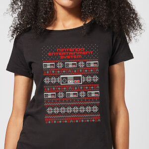 Nintendo NES Pattern Women's Christmas T-Shirt - Black