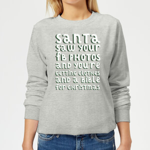 Santa Saw Your FB Photos Women's Christmas Sweatshirt - Grey