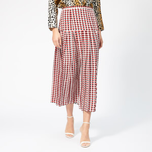 RIXO Women's Tina Stripe Houndstooth Skirt - Red
