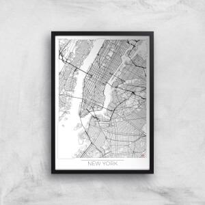 City Art Black and White Outlined New York Map Art Print
