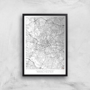 City Art Black and White Outlined Manchester Map Art Print