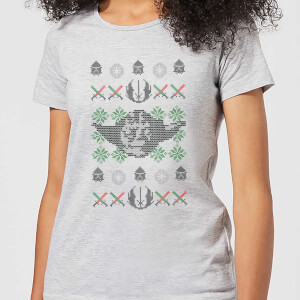 Star Wars Yoda Face Knit Women's Christmas T-Shirt - Grey
