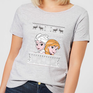 Disney Frozen Elsa and Anna Women's Christmas T-Shirt - Grey