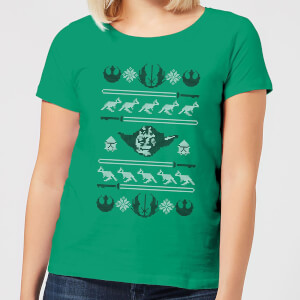 Star Wars Yoda Sabre Knit Women's Christmas T-Shirt - Kelly Green