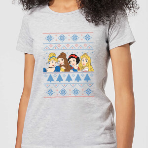 Disney Princess Faces Women's Christmas T-Shirt - Grey