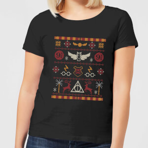 Harry Potter Knit Women's Christmas T-Shirt - Black