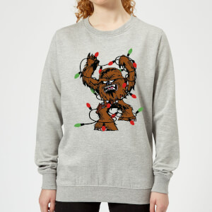 Star Wars Tangled Fairy Lights Chewbacca Women's Christmas Sweatshirt - Grey