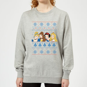 Disney Princess Faces Women's Christmas Sweatshirt - Grey