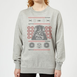 Star Wars Darth Vader Face Knit Women's Christmas Sweatshirt - Grey