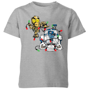 Star Wars Tangled Fairy Lights Droids Kids' Christmas T-Shirt - Grey
