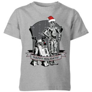 Star Wars Happy Holidays Droids Kids' Christmas T-Shirt - Grey