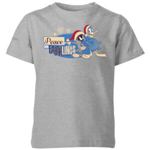 Looney Tunes Peace Among Earthlings Kids' Christmas T-Shirt - Grey
