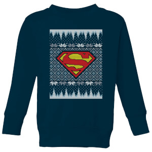 DC Superman Knit Kids' Christmas Sweatshirt - Navy