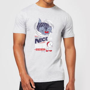 Looney Tunes Tweety Pie Pussy Cat Men's Christmas T-Shirt - Grey