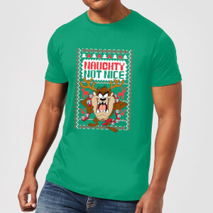 Looney Tunes Tasmanian Devil Knit Men's Christmas T-Shirt - Kelly Green