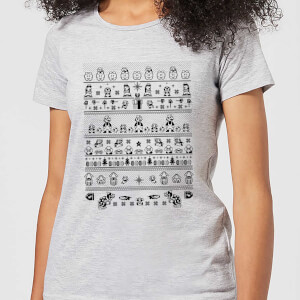 Nintendo Super Mario Retro Knit Women's Christmas T-Shirt - Grey