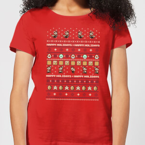 Nintendo Super Mario Happy Holidays The Good Guys Women's Christmas T-Shirt - Red