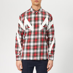 Neil Barrett Men's Arrow Bolt Tartan Shirt - White/Red/Black