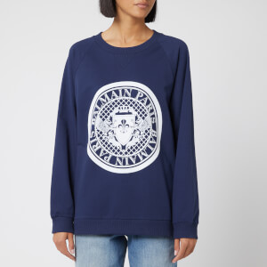 Balmain Women's Crew Neck Flocked Coin Sweatshirt - Blue