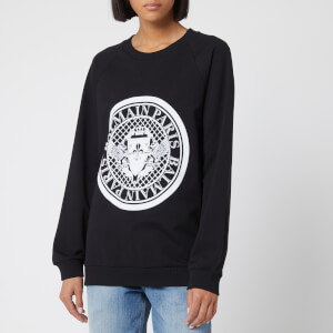 Balmain Women's Crew Neck Flocked Coin Sweatshirt - Black