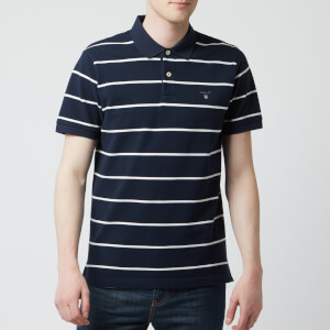 GANT Men's O1. Breton Stripe Pique Short Sleeve Rugger - Evening Blue