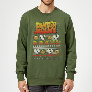 Danger Mouse Pattern Knit Sweatshirt - Forest Green