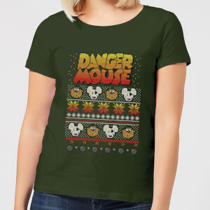 Danger Mouse Pattern Knit Women's T-Shirt - Forest Green