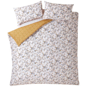 Fat Face Oriental Bird Quilt Duvet Cover Set - Mustard