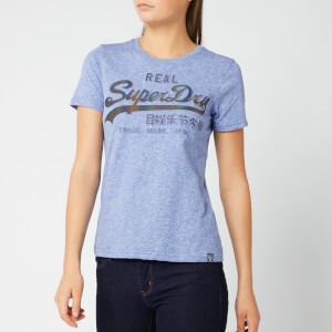 Superdry Women's V Logo Glitter Emboss Entry T-Shirt - Cali Blue Snowy