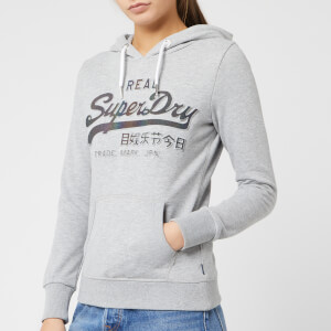 Superdry Women's Vintage Logo Glitter Emboss Entry Hoodie - Grey Marl