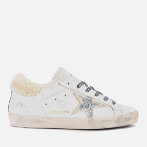 Golden Goose Deluxe Brand Women's Superstar Leather Trainers - White Shearling/Silver Glitter Star