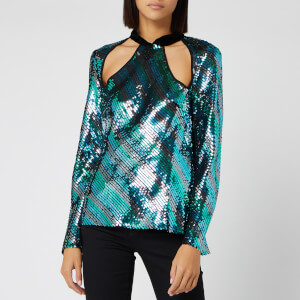 RIXO Women's Hazel Diagonal Sequin Stripe Top - Blue