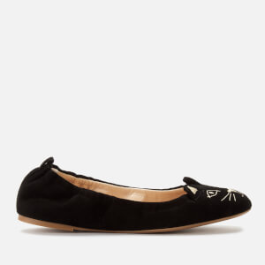 Charlotte Olympia Women's Kitty Suede Ballerina Flats - Black
