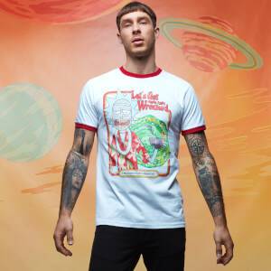 Camiseta ringer Rick y Morty Get Schwifty Riggity Riggity Wrecked - Blanco/rojo