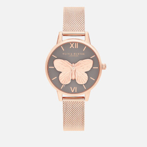 Olivia Burton Women's 3D Butterfly Mesh Watch - Grey Dial & Rose Gold